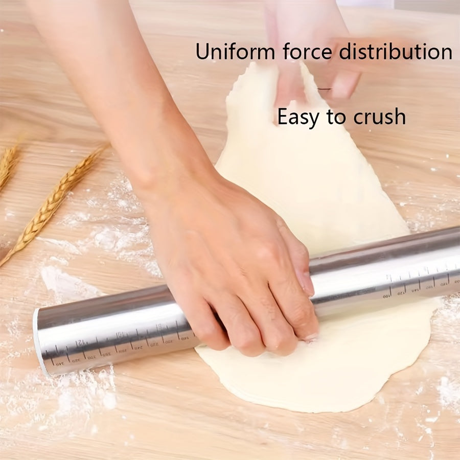 1pc Adjustable Stainless Steel Rolling Pin | Multi-Use Dough Roller with Thickness Guide | Ideal for Baking, Pizza And Holiday Pastries