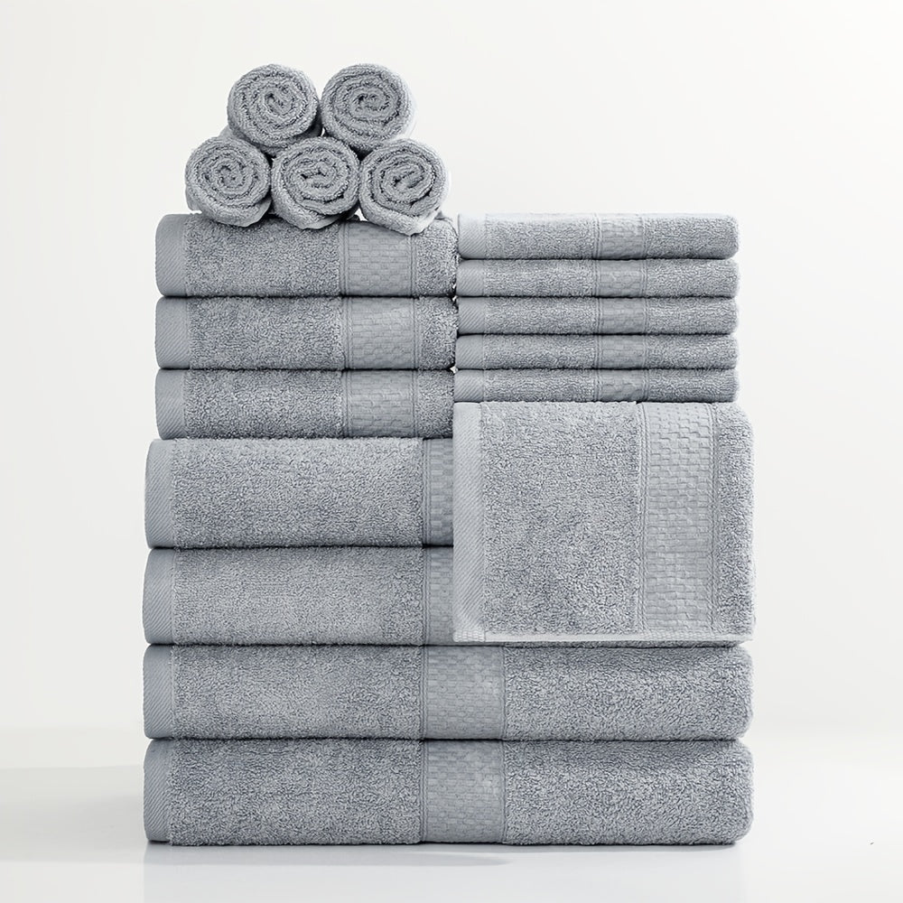 18/16/12pcs Bath Towel Set/12pcs Hand Towels Set, 450GSM, Solid Color Cotton Blended Towels, New Fall Spring Collection, Absorbent, Soft And Comfortable, Bathroom Supplies, Towels for Travel, Shower And Hotel