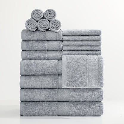 18/16/12pcs Bath Towel Set/12pcs Hand Towels Set, 450GSM, Solid Color Cotton Blended Towels, New Fall Spring Collection, Absorbent, Soft And Comfortable, Bathroom Supplies, Towels for Travel, Shower And Hotel
