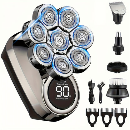 Electric Shaver for Bald Head | Rechargeable Multifunctional Grooming Kit with Type-C Fast Charging, Includes 5-in-1 Grooming Attachments and Standalone Multi-Head Bald Shaver, Suitable for Bald Shaving, Beard Trimming, Nose Hair Trimming