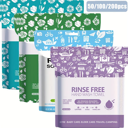 Disposable No-Rinse Foaming Bath Towels – Large 11.81"x11.81" Body Cleaning Cloths, Simply Wet & Wipe, No Rinsing Needed – Ideal for Elderly Care, Camping, Fitness, Post-Surgery & Travel, 50/100/200 Pack