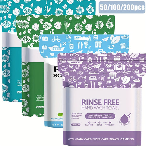 Disposable No-Rinse Foaming Bath Towels – Large 11.81"x11.81" Body Cleaning Cloths, Simply Wet & Wipe, No Rinsing Needed – Ideal for Elderly Care, Camping, Fitness, Post-Surgery & Travel, 50/100/200 Pack