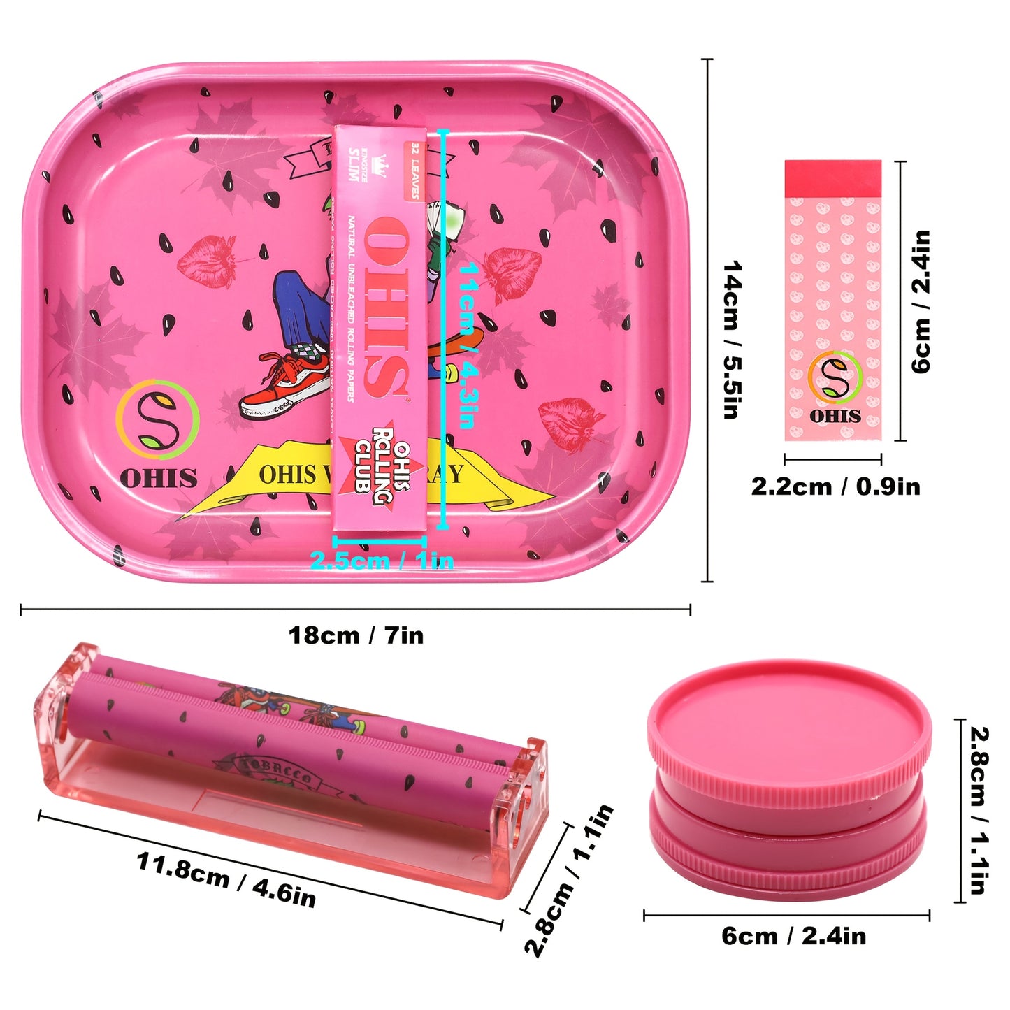 1 Set, Smoking Rolling Tray Set, With Metal Cigarette Tray (7.1x 5.5 Inches), 110mm Plastic Cigarette Maker, 110mm Slim Rolling Papers (3 Packs), 2 Filter Papers, Spices Grinder, Smoking Accessories, Complete Smoking Kit, Special Valentine'S Day Gift