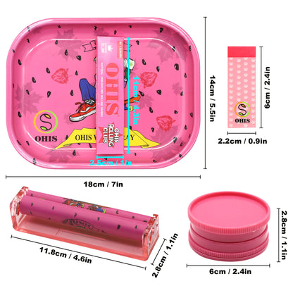 1 Set, Smoking Rolling Tray Set, With Metal Cigarette Tray (7.1x 5.5 Inches), 110mm Plastic Cigarette Maker, 110mm Slim Rolling Papers (3 Packs), 2 Filter Papers, Spices Grinder, Smoking Accessories, Complete Smoking Kit, Special Valentine'S Day Gift