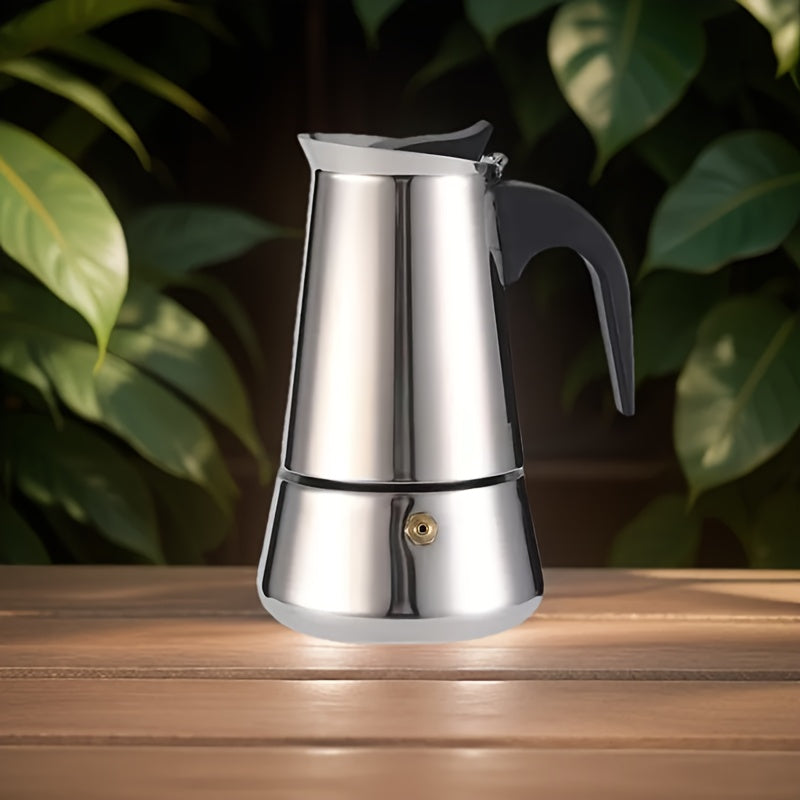Classic Moka Pot Espresso Maker in Stainless Steel, Manual Coffee Brewer for Two Servings, Sturdy Design for Strong Coffee And Lattes, No Electricity Required