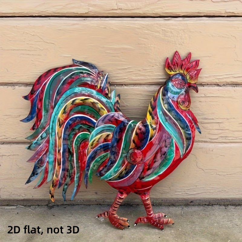 Metal Chicken Decoration 2D Flat Iron Art Farmhouse Decor | Rustic Country-Style Floor Standing Statue for Garden Backyard Courtyard Kitchen Lawn Wall Indoor Outdoor Home Decor 11.8x11.46 Inch
