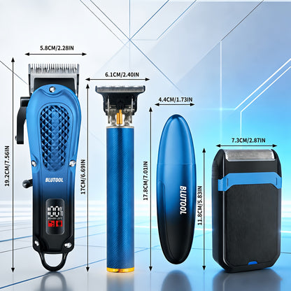 2/ 4pcs USB Rechargeable Men'S Grooming Set: 4pcs Set Includes A Hair Clipper, An Electric Shaver, And A Nose/ear Hair Trimmer, Featuring An LCD Battery Display; 2pcs Set Includes Two Hair Clippers. Makes An Ideal Gift For A Husband Or Boyfriend.