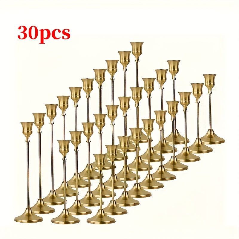 30pcs/48pcs Copper Plated Candlestick Holders, Retro Style Minimalist Dining Tables Center Decoration, Suitable for Celebrations, Birthdays, Weddings And Christmas, Parties, Dining Tables, Fireplace Decoration Candle Holders