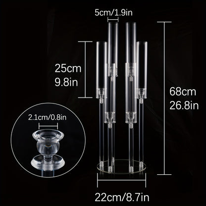 2/4/10/12/20pcs Christmas Acrylic Candleholders For Wedding Bulk, 26.8in Clear Candelabra 6 Arm Candlestick Candle Holder Acrylic For Home Decoration, Party Table Center, Valentine's Day, Anniversary