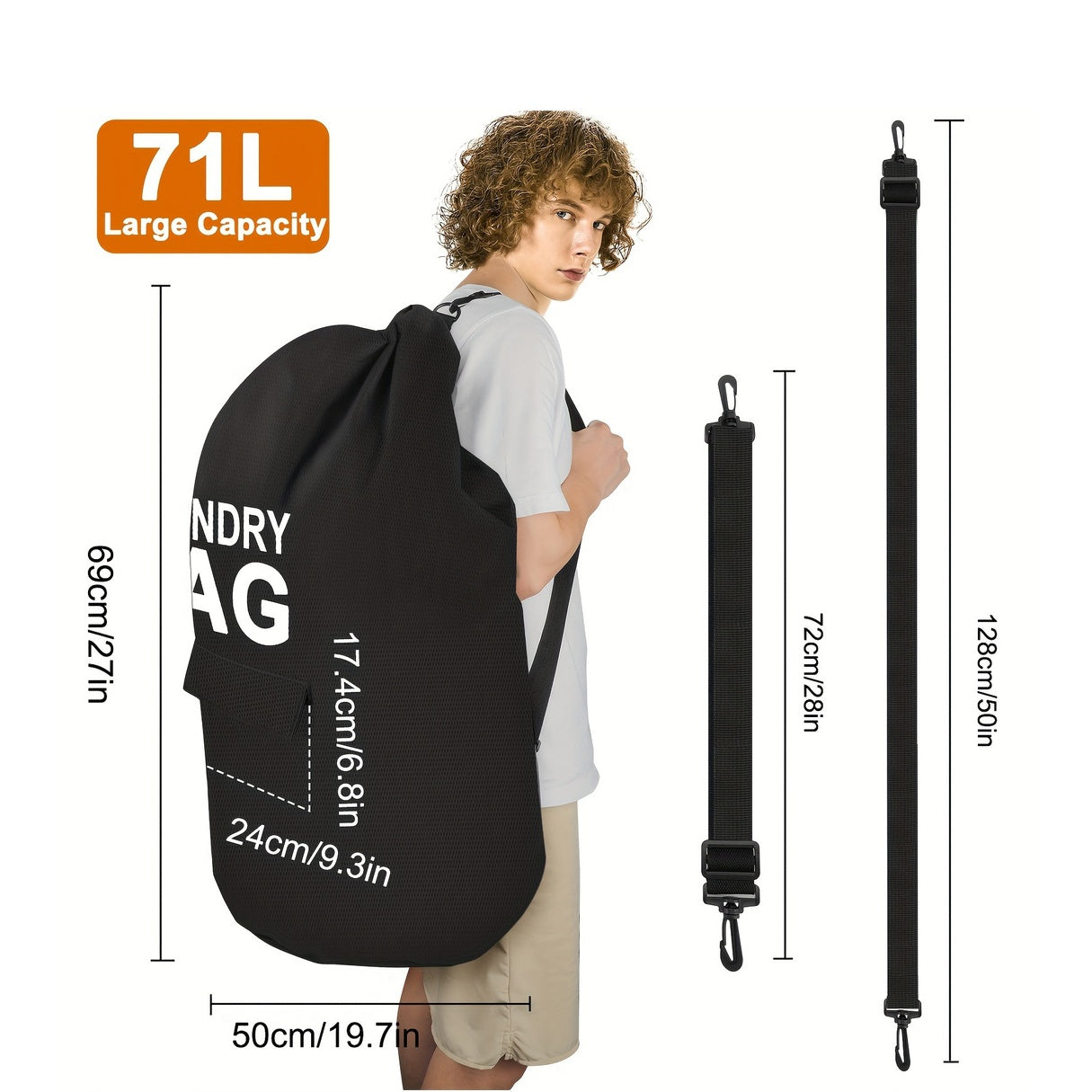 Large Laundry Bag, Portable Laundry Backpack with Adjustable Shoulder Strap, Foldable Laundry Basket for Travel Storage