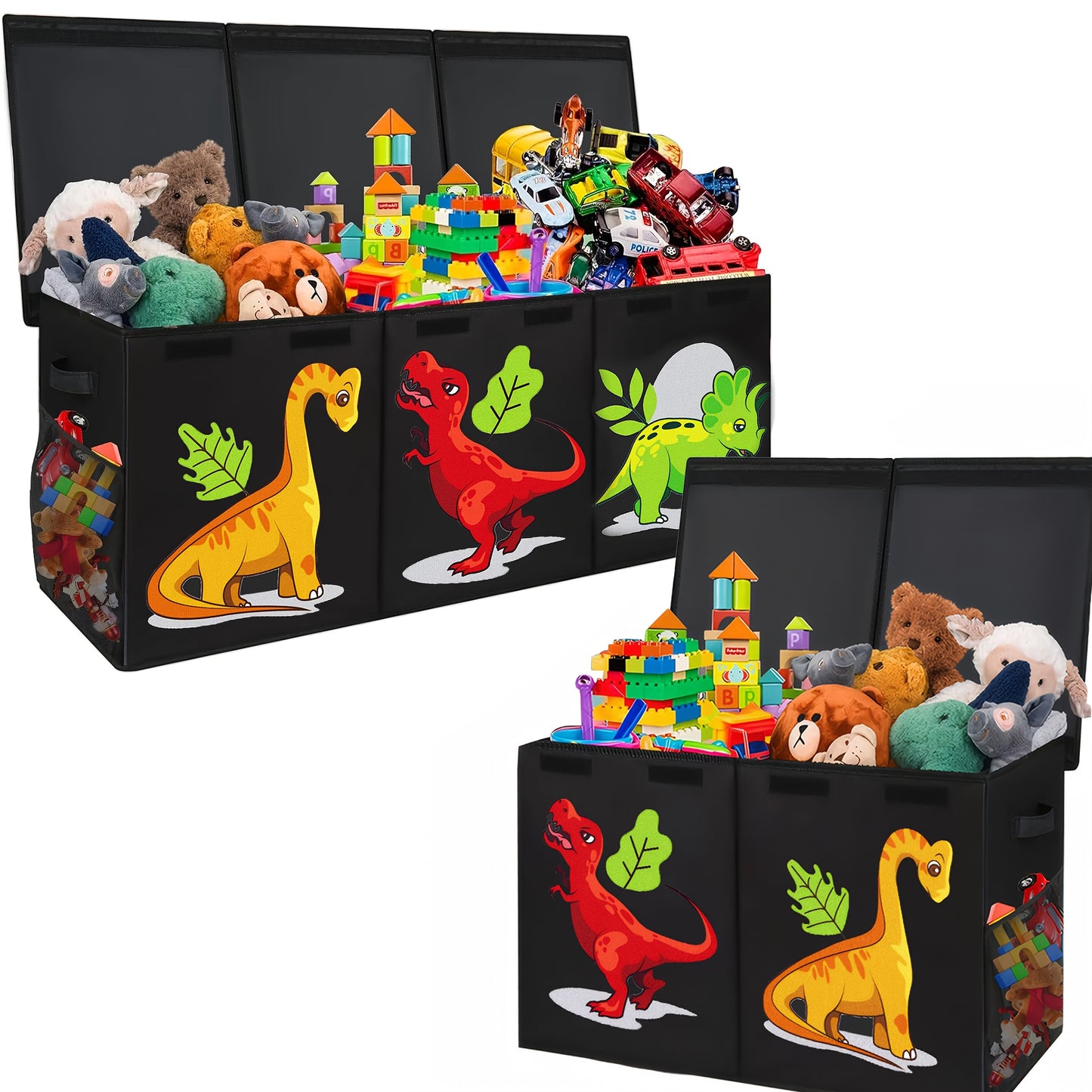 Extra Large Collapsible Box with Lids - Sturdy Storage Organizer for, Black Pink Chest Bin for 3+ Boys & Girls, Perfect for Playroom, Bedroom, Nursery, Storage Organizer, Playroom Organizer - Vibrant Illustrations, Durable Cardboard