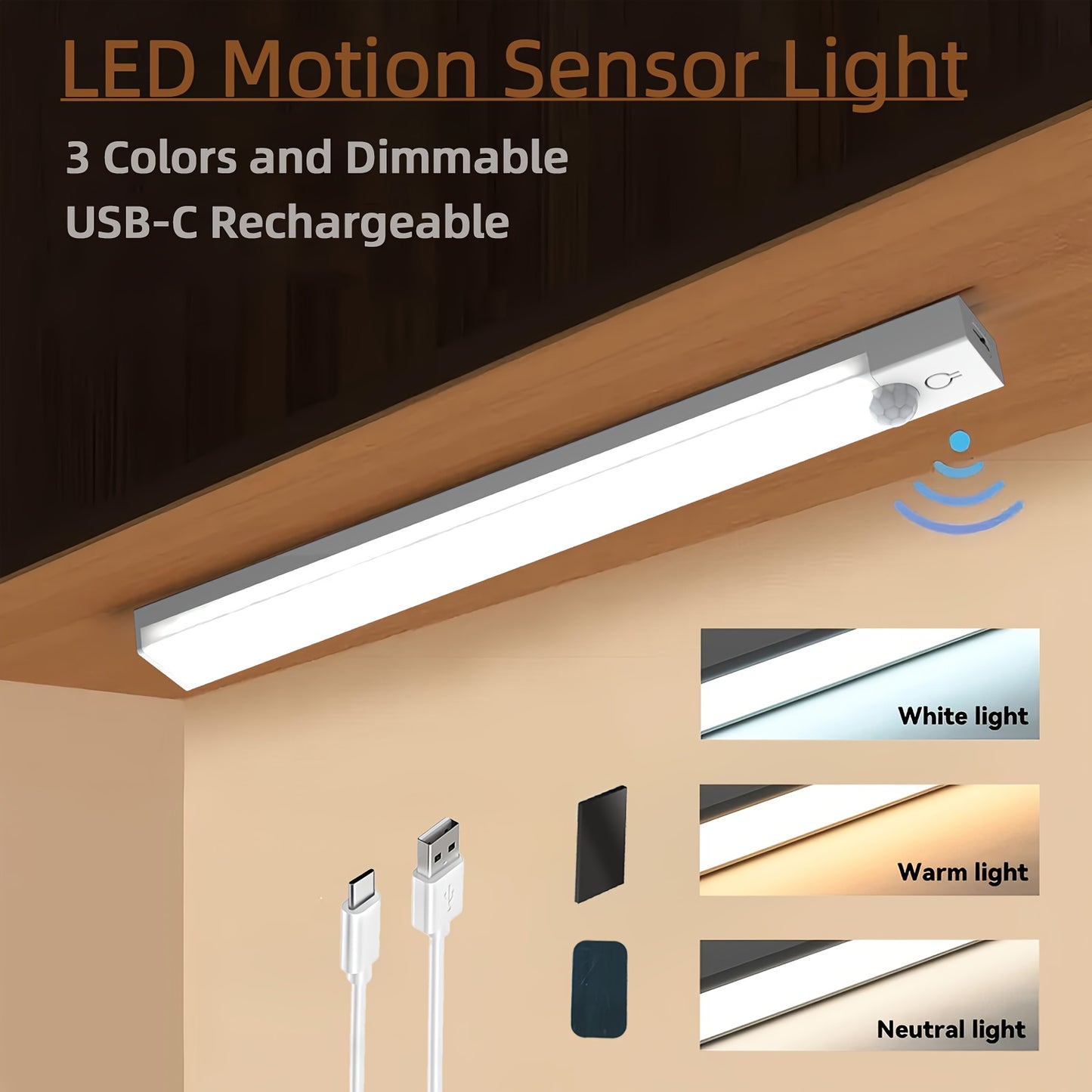 3pcs LED Motion Sensor Lights- Smart Auto-Sensing, Magnetic USB Rechargeable, Dimmable White & Warm Lighting for Bedroom, Kitchen, Stairs, Hallways, Dormitory, Non-High Quality, USB-Powered, Motion Activated Lighting | Sleek LED Light | USB Rechargeable L