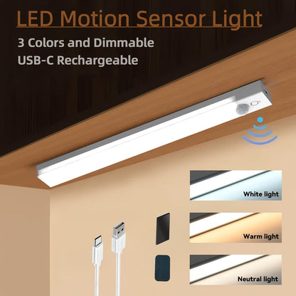 3pcs LED Motion Sensor Lights- Smart Auto-Sensing, Magnetic USB Rechargeable, Dimmable White & Warm Lighting for Bedroom, Kitchen, Stairs, Hallways, Dormitory, Non-High Quality, USB-Powered, Motion Activated Lighting | Sleek LED Light | USB Rechargeable L