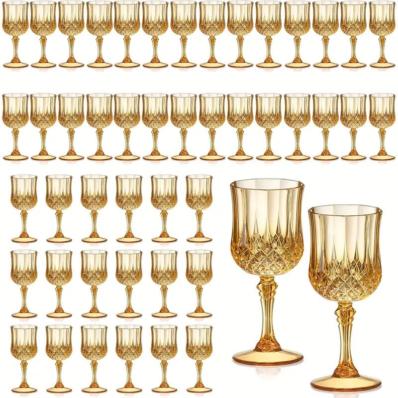 48pcs Pack 7oz Shatterproof Vintage Champagne & Wine Glasses - Unbreakable Plastic Goblets Suitable for Parties, Weddings, Outdoor Events - Crystal Finish Reusable Wine Cups, Elegant Party Wine Glasses (No Break)