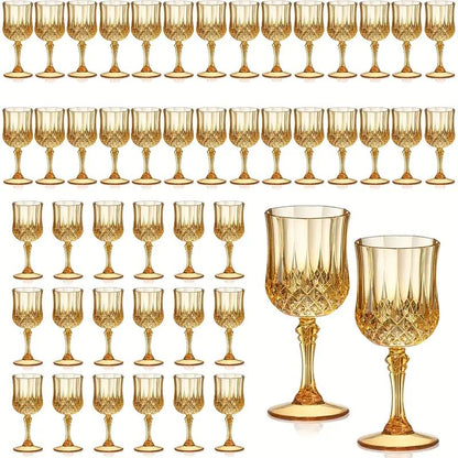 48pcs Pack 7oz Shatterproof Vintage Champagne & Wine Glasses - Unbreakable Plastic Goblets Suitable for Parties, Weddings, Outdoor Events - Crystal Finish Reusable Wine Cups, Elegant Party Wine Glasses (No Break)