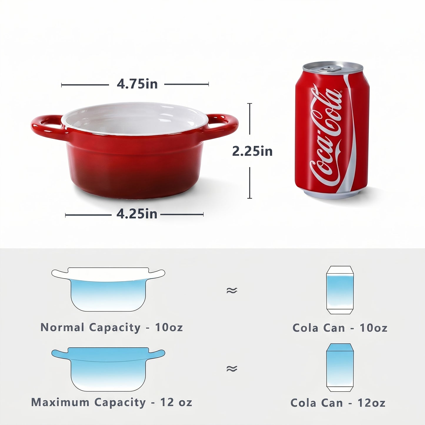 Set of 4 Mini Cocotte - 12Oz Ceramic Casserole Dishes - Kitchen Casserole Sets Featuring Handles And Lids - Small Baking Ramekins - Safe for Oven, Microwave & Dishwasher - Red