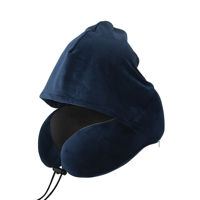 U-shaped Travel Pillow with Cap- Adjustable Portable Neck Pillow Suitable for Airplane and Home Use. Moderately Soft Fabric, Removable and Washable. Neck Support Pillow| Ergonomic Design| Pillow| Travel Pillow(includes Eye Mask)