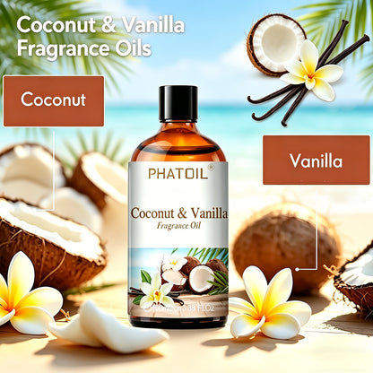 PHATOIL 1pc 100Ml/3.38Fl.Oz Coconut & Vanilla Fragrance Oils for Diffusers Humidifier Candle Making
