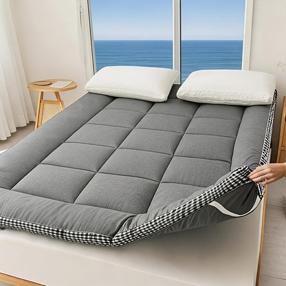 Fluffy Mattress Topper - Flannel Bubble Breathable Fiber Filling Folding Roll Up Mattress Sleeping Pad, Comfort 2.36-3.15inch Thickness Quilted Mattress Topper for Sleeping