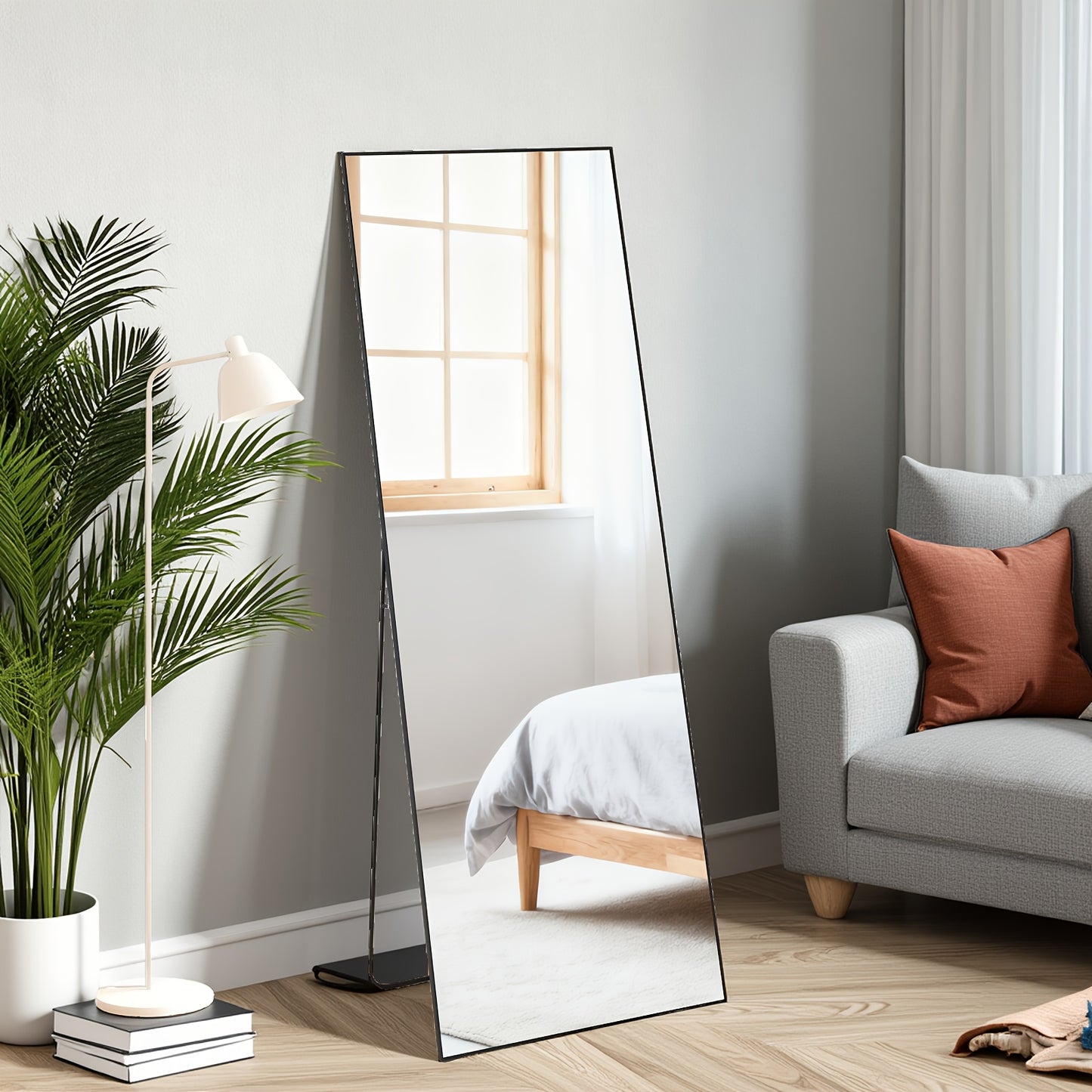 Arched/Rect Full Length Mirror, Full Body Mirror With Stand, Hanging Or Leaning For Wall, Aluminum Alloy Thin Frame Floor Standing For Hotels And Bathrooms