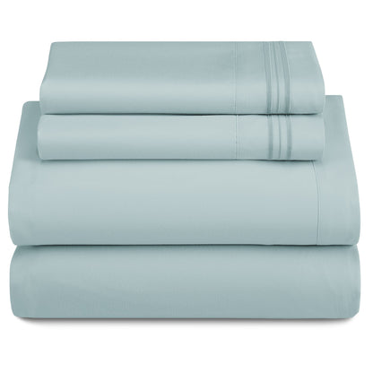 Lux Decor 4 Pieces Solid Bedsheets - 1800 Series Stylish Comfy Bedding Sheet Set - Hotel Luxury Skin Friendly Cooling Sheets & Embroidered Pillowcases Without Filler - Classic Collection With 16 Inches Deep Pocket Room decor - Shrinkage & Fade Resistant