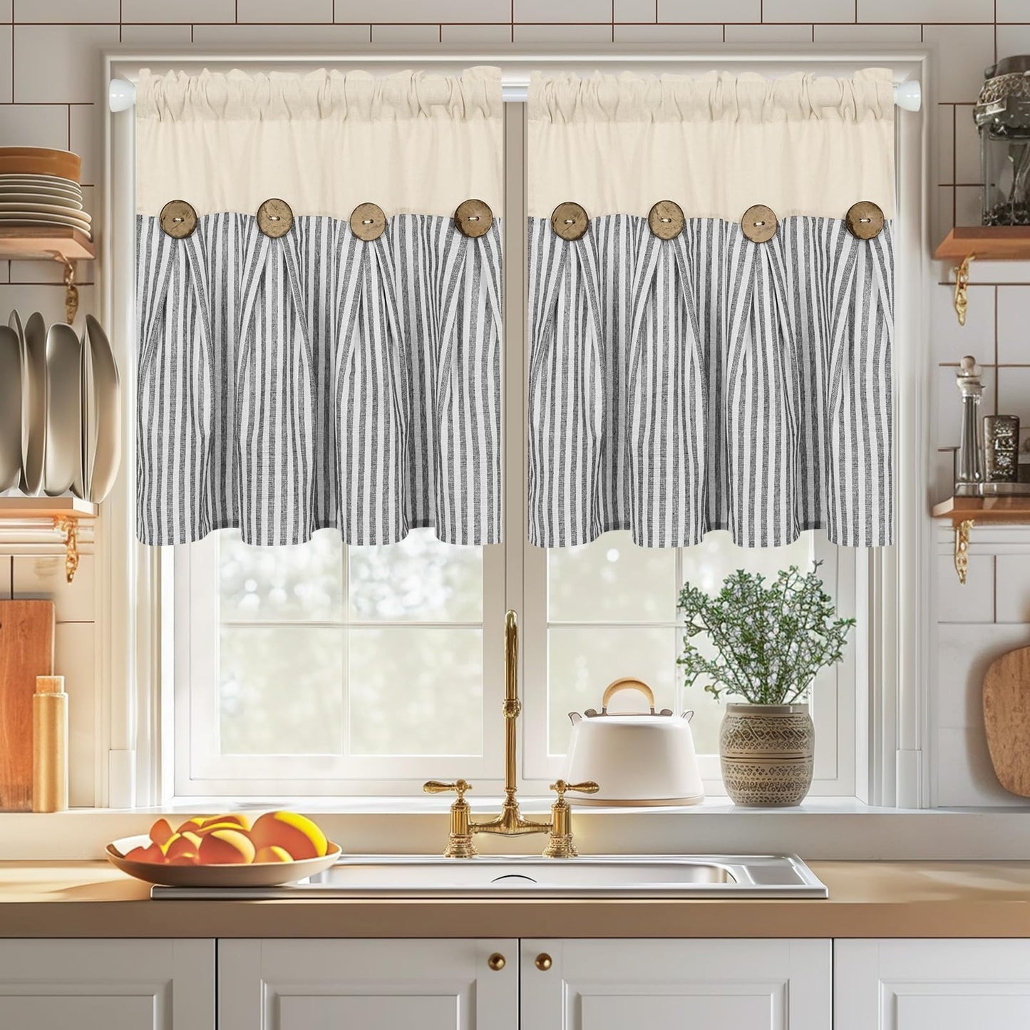 Bohemian Striped Patchwork Curtains, Semi-Sheer Rod Pocket Window Curtains for Bedroom Living Room Kitchen Cafe, Country Cottage Style, 1 or 2 Panels, Multiple Colors & Sizes