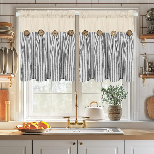 1/2pcs Curtains In Four Seasons, Striped Patchwork Curtains, Bohemian Country Cottage Style Curtains, Four Seasons Bedroom Living Room Kitchen Bathroom Cafe Striped Curtains, Home Decor.
