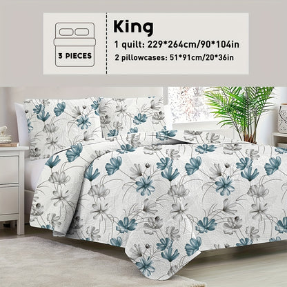 2/3pcs Floral Comforter Quilt Set Queen King Full Twin Size, White/Grey Soft Microfiber Reversible Bedding Sets Blanket Bed Cover Mother Father Day Gift, Botanical Quilted Bedspread Lightweight Coverlet Set With Shams For Winter Spring Summer Autumn