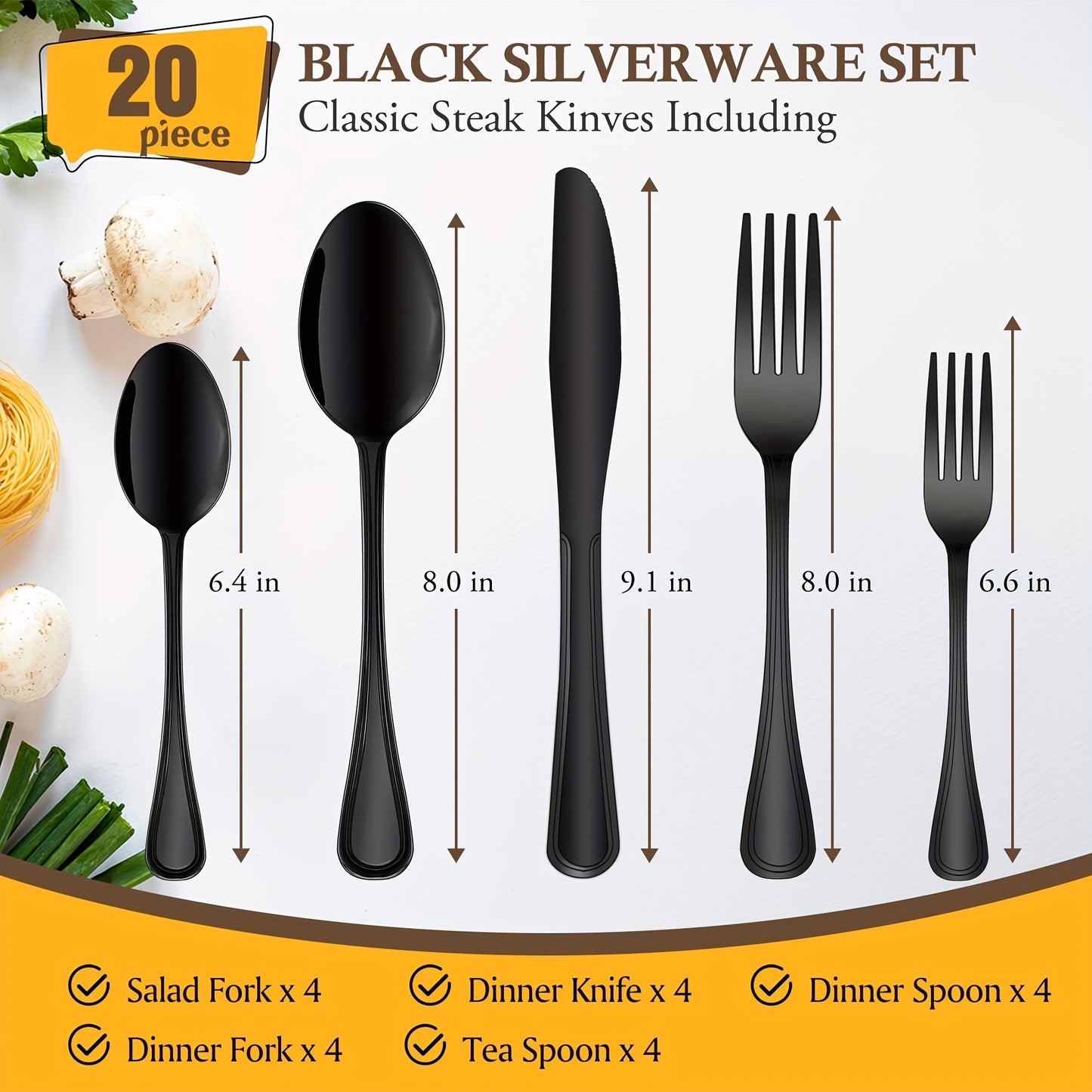 Stainless Steel Flatware Cutlery Set, 20/22/40/60/72pcs For 4/8/12, Silvery/Black, For Home Kitchen Restaurant Hotel, Kitchen Utensils Set, Mirror Polished, Dishwasher Safe, Perfect For Gifts And Weddings.Local Warehouse, Father'S Day Gifts