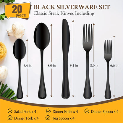 Stainless Steel Flatware Cutlery Set, 20/22/40/60/72pcs For 4/8/12, Silvery/Black, For Home Kitchen Restaurant Hotel, Kitchen Utensils Set, Mirror Polished, Dishwasher Safe, Perfect For Gifts And Weddings.Local Warehouse, Father'S Day Gifts