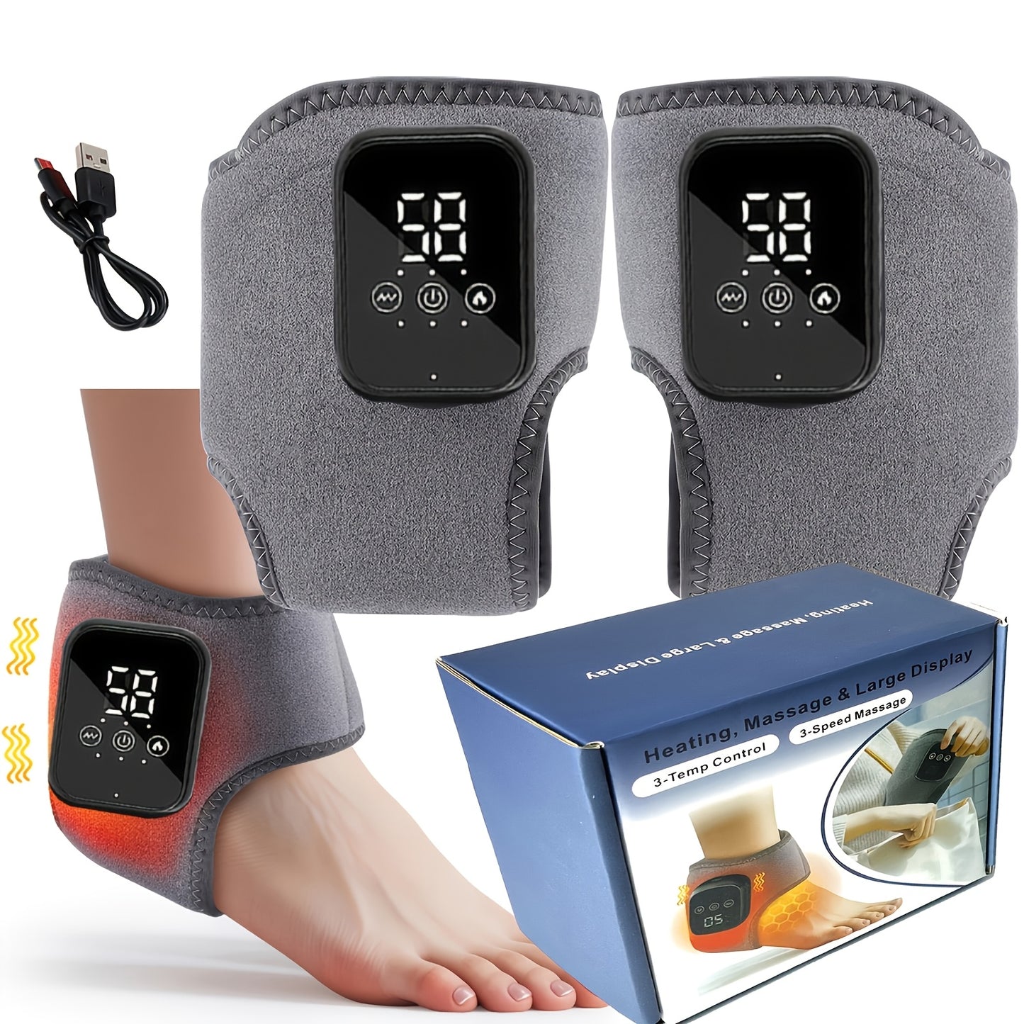 Electric Foot Heating Massage Device, Heated Ankle Wrap with 3 Heat Levels & 3 Vibration Modes, Touch Screen Timer, Fits Left & Right Feet – Relieves Ankle Pain, Arthritis, Plantar Fasciitis, Muscle Fatigue