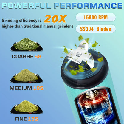 Electric Herb Grinder USB Rechargeable – Portable Spice Mill with One-Button Operation, Travel Bag, Funnel & Cleaning Brush | 4 Colors Available