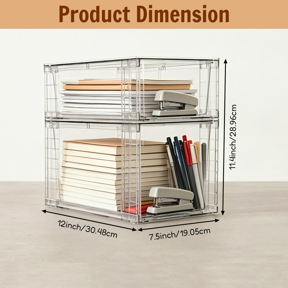 Clear Stackable Storage Bins with Lids & Handles 3 or 4-Piece Set | Plastic Organizer Drawers for Under Sink Pantry Cabinet Closet | Kitchen & Bathroom Storage for Cosmetics Cleaning Supplies Food