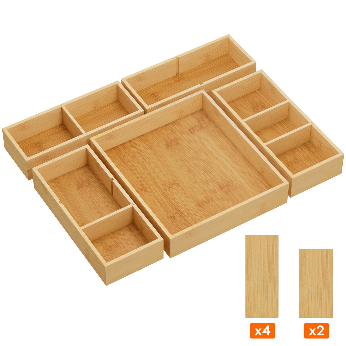 Adjustable Bamboo Wooden Drawer Dividers, Drawer Organizers, Stackable Storage Box for Utensils, Silverware, Makeup, Junk in Kitchen/Bathroom/Office/Vanity