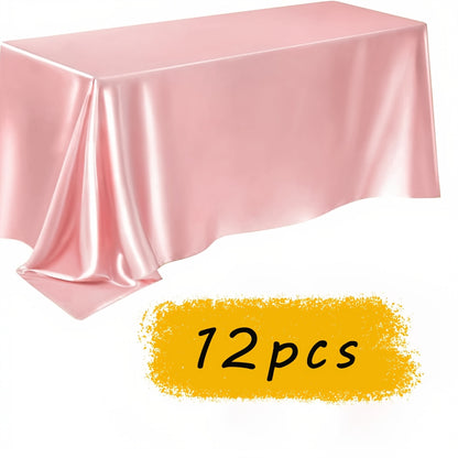 12pcs Satin Tablecloth, 57" X102" Silky Satin Tablecloth, Rectangular Bright Color Tablecloth, Smooth Fabric Tablecloth Covering, Suitable for Wedding Banquet, Birthday, Outdoor Party, Wedding Outdoor Event, Banquet Helloween Christmas