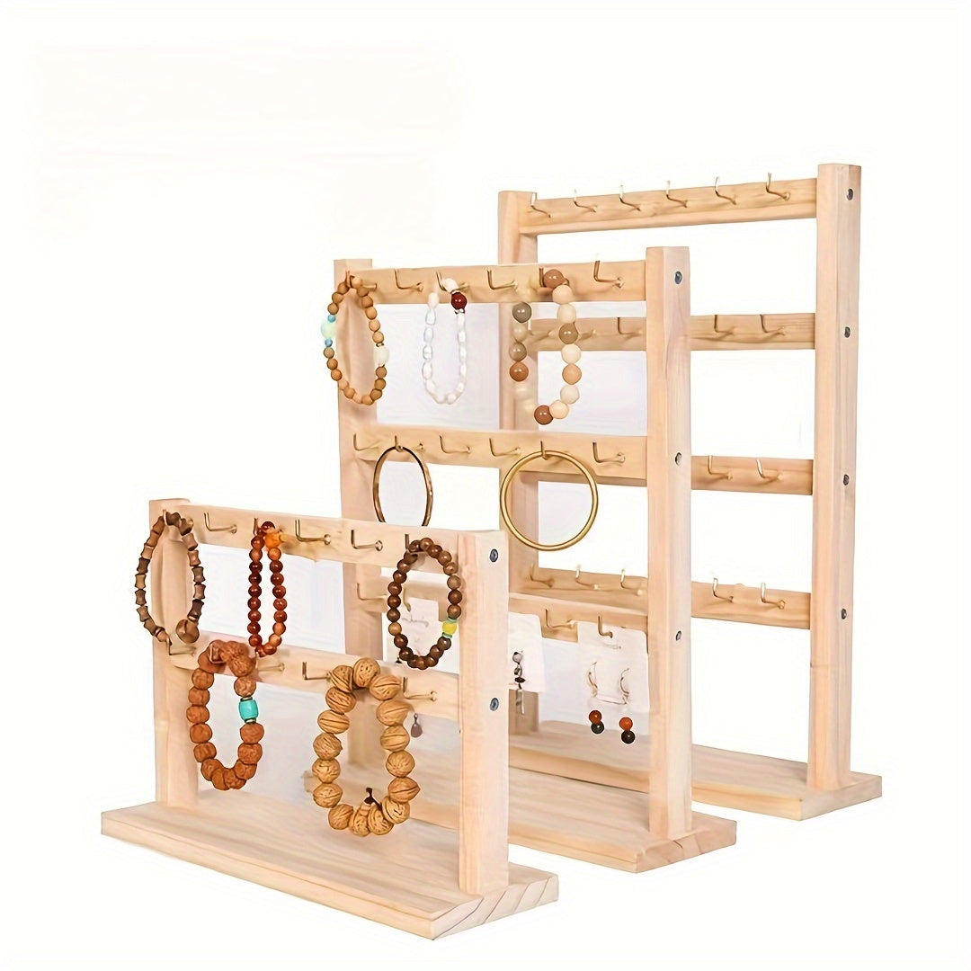 1pc Elegant Wooden Keychain And Jewelry Display Stand Hook - Multi-Functional Desktop Organizer Earrings, Bracelets, And More Storage Three-Layer Jewelry Stand Four-Layer Jewelry Stand Please Purchase As Needed, Jewelry Towers