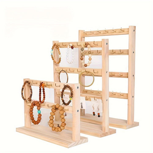 1pc Elegant Wooden Keychain And Jewelry Display Stand Hook - Multi-Functional Desktop Organizer Earrings, Bracelets, And More Storage Three-Layer Jewelry Stand Four-Layer Jewelry Stand Please Purchase As Needed, Jewelry Towers