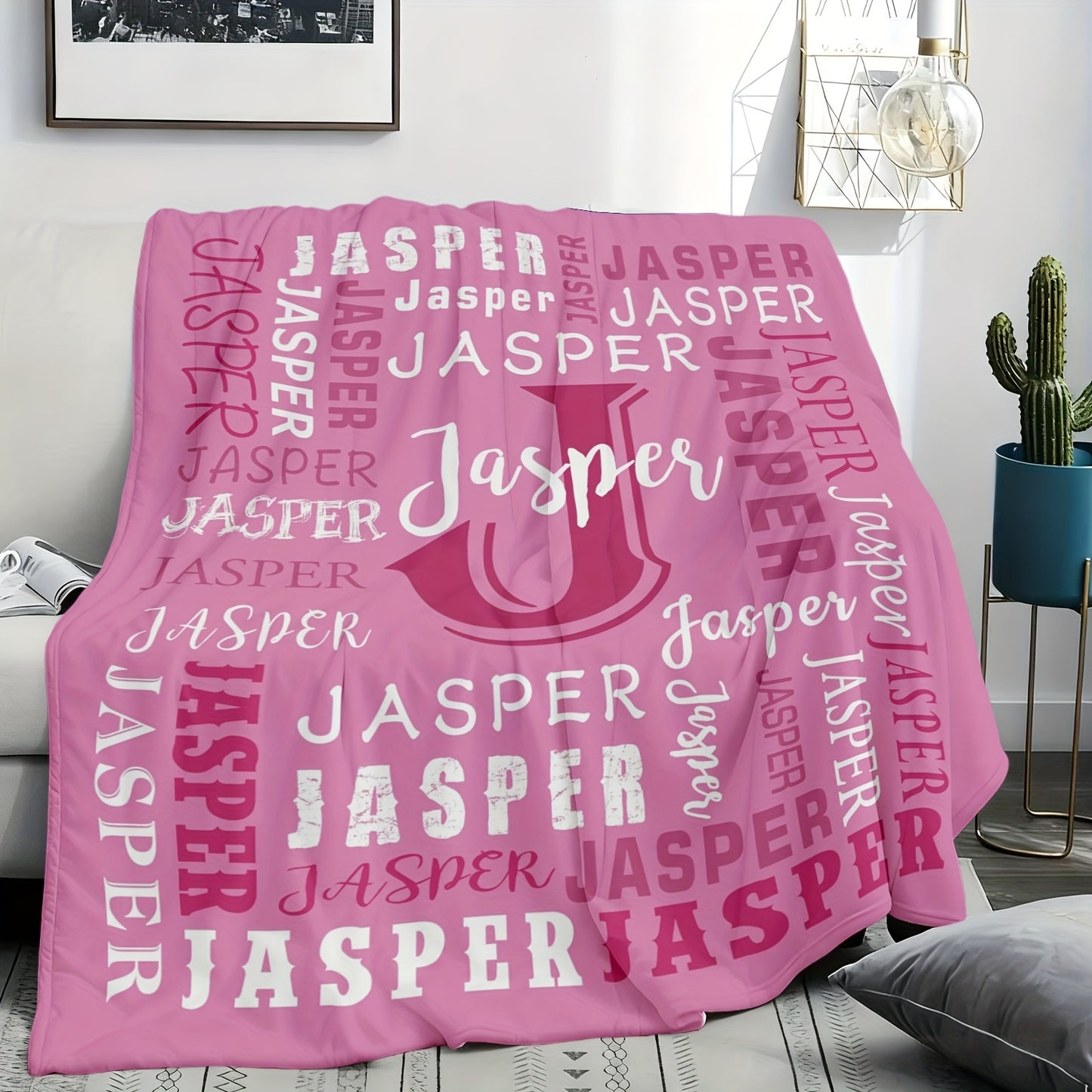 Personalized Flannel Blanket 280GSM Custom Name - Soft All-Season Throw Blanket for Home Picnic Travel, Cozy Polyester Gift Blanket Multi-Color Options