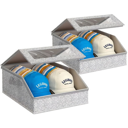 1/2 Pack Stackable Baseball Cap Storage Box, Holds 24 Caps, Dustproof, Sturdy Cardboard Hat Box For Storing Underwear, Socks, And Toys, Suitable For Men, Gray.