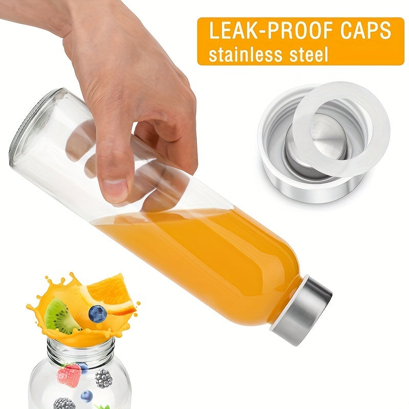 18 Oz Glass Water Bottles (With Lids), Juice Bottles, Clear Glass Juice Bottles for Juicing, Reusable Glass Juicer Bottles, with Stainless Steel Lids, BPA Free, Leak-Proof, Set of 10