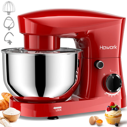 HOWORK Stand Mixer 10-Speed 5QT Electric Kitchen Mixer With Dishwasher-Safe Dough Hooks, Flat Beaters, Wire Whip & Pouring Shield Attachments For Most Home Cooks