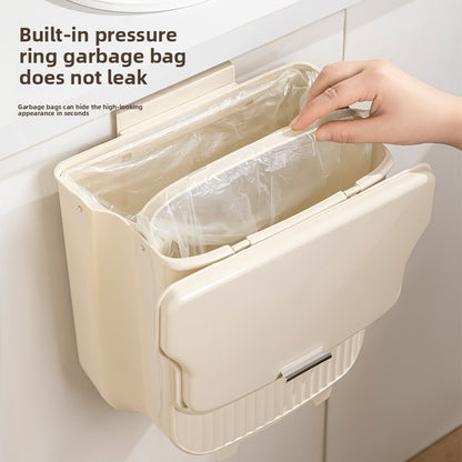 Kitchen Trash Can Collapsible Household Cabinet Door Wall-mounted Trash Basket with Lid Toilet Toilet Storage Trash Basket