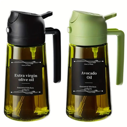 Glass Olive Oil Dispenser Bottle 2pcs 2-in-1 Oil Dropper and Cooking Sprayer with Automatic Flip Cap Spill Proof Food Grade for Kitchen BBQ Outdoor Cooking