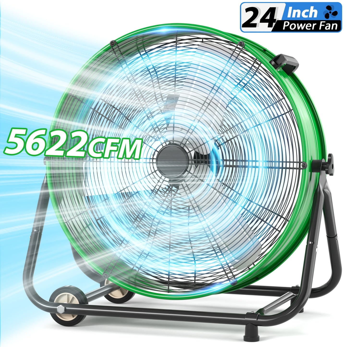 Industrial Drum Fan High Velocity Floor Fan 24/30 Inch 3-Speed Heavy Duty Metal Air Circulator 360° Tilt with Casters ETL Listed for Warehouse Garage Patio Commercial Use
