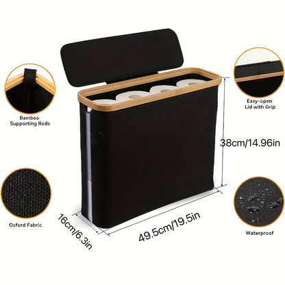 Bamboo Toilet Paper Holder - Modern Bathroom Storage Cabinet Container, Andkerchief Storage Box, Laundry Basket, Ultra-Thin Roll Paper Storage Box for Storing Tissues And Accessories, Storage Basket That Can Accommodate 12Rolls of Toilet Paper Holde