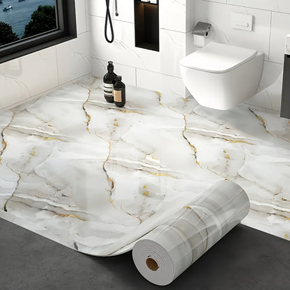 Peel and Stick Floor Tile Sticker 15.7"x118" Self-Adhesive Marble Pattern Vinyl Roll – 3mm Thick Removable Flooring for Kitchen Backsplash, Bathroom, Shower Room & Home Renovation