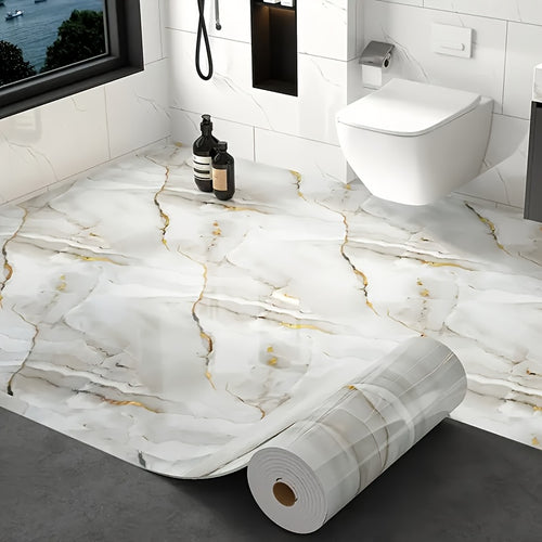 Peel and Stick Floor Tile Sticker 15.7"x118" Self-Adhesive Marble Pattern Vinyl Roll – 3mm Thick Removable Flooring for Kitchen Backsplash, Bathroom, Shower Room & Home Renovation
