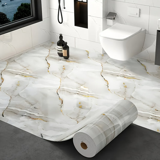 Peel and Stick Floor Tile Sticker 15.7"x118" Self-Adhesive Marble Pattern Vinyl Roll – 3mm Thick Removable Flooring for Kitchen Backsplash, Bathroom, Shower Room & Home Renovation