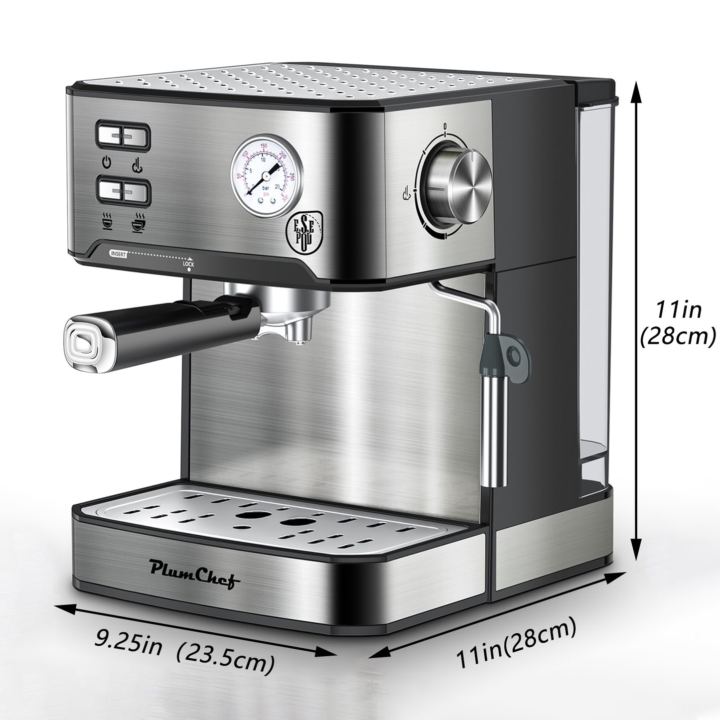 Espresso Machine Stainless Steel – Dual-Brew Coffee Maker with 54.1oz Water Tank, High-Pressure Steam Wand, ESE Pod & Ground Coffee Compatible, 1 & 2 Cup Brewing, Overpressure Protection for Home Barista
