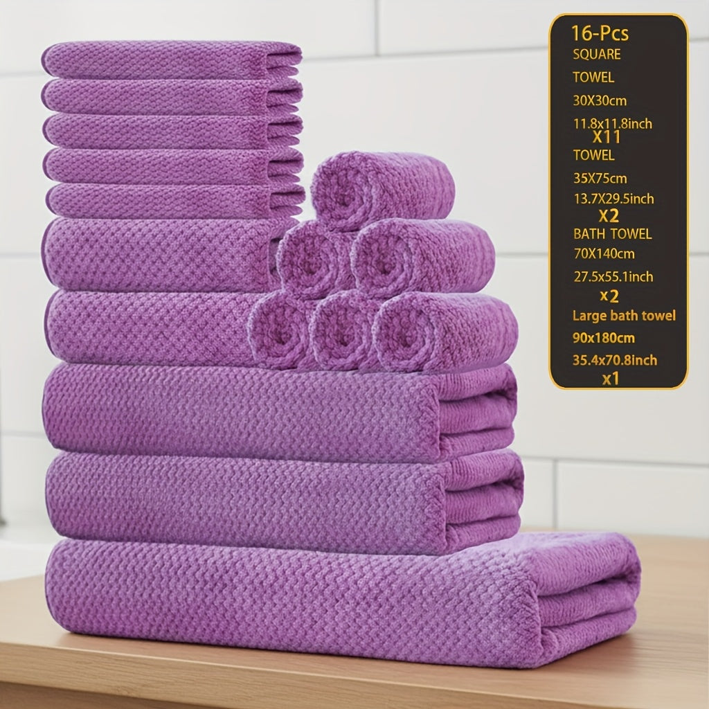 16pcs Coral Fleece Bath Towel Set, 1 Extra Large Bath Towel, 2 Bath Towels, 2 Washcloths, 11 Square Towels, Suitable for Hotels, Homes, Travel, And Spas